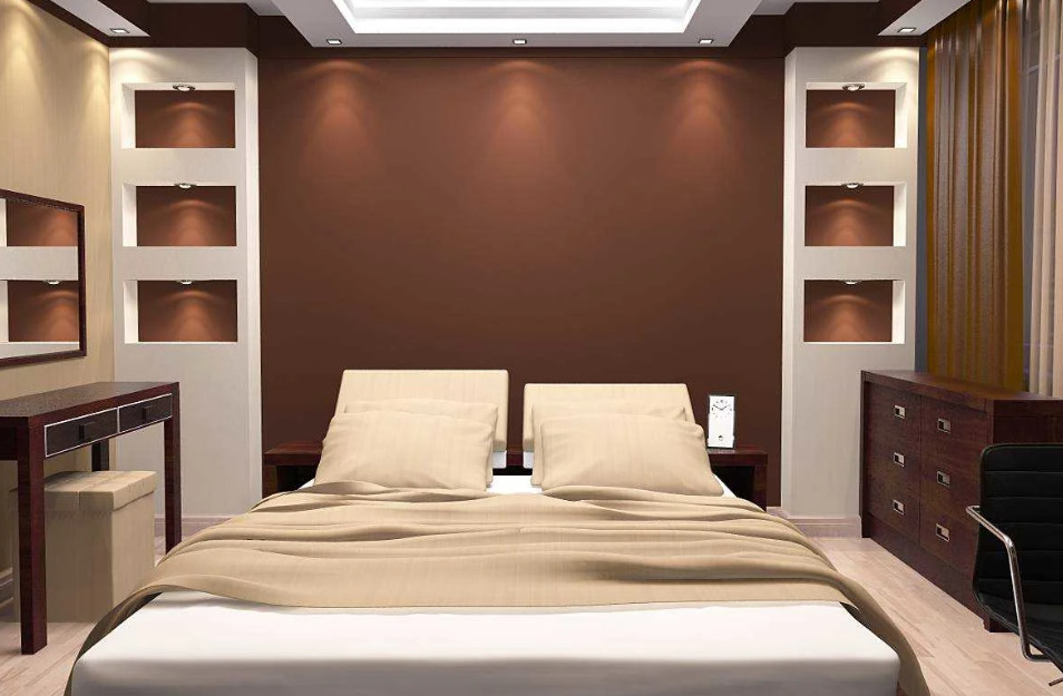 Шоколадно-коричневый диван в спальне