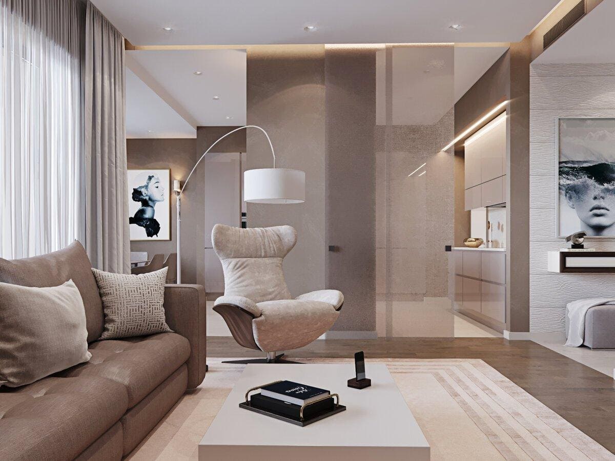 Современный дизайн интерьера квартиры с встроенной мебелью