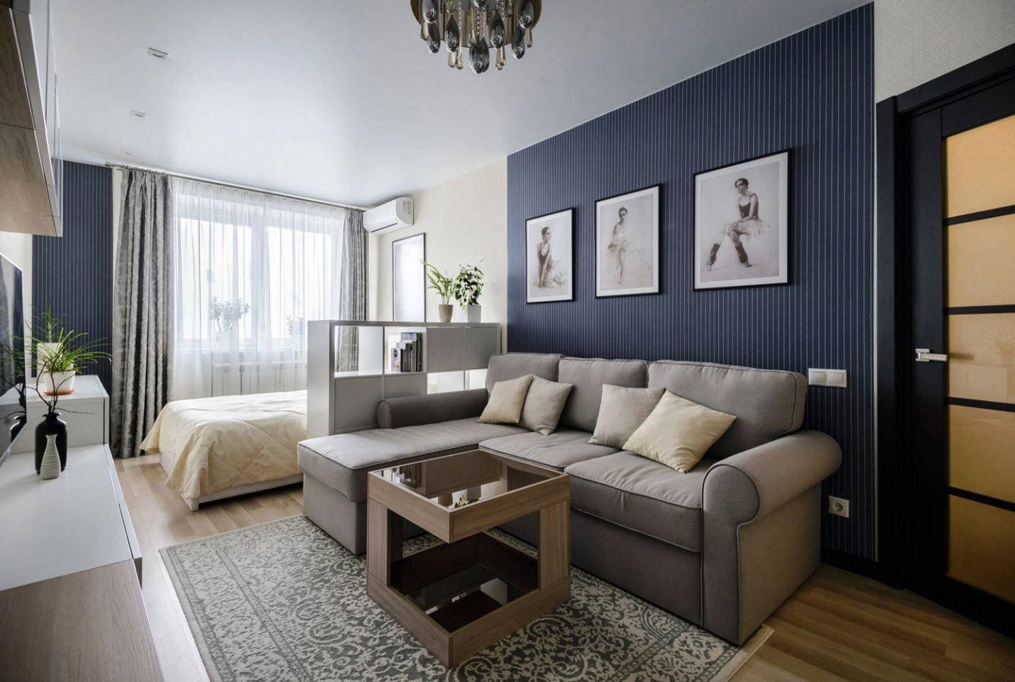Современный дизайн интерьера квартиры в синей цветовой гамме
