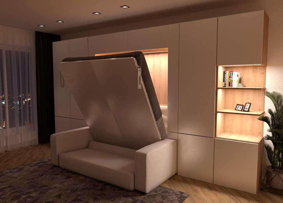 Современный и стильный дизайн квартиры-студии с мебелью-трансформером